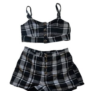 American Eagle Plaid Button Crop Top & Shorts